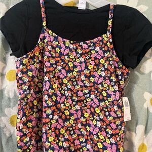 Old Navy Black Floral Spaghetti Strap Tank